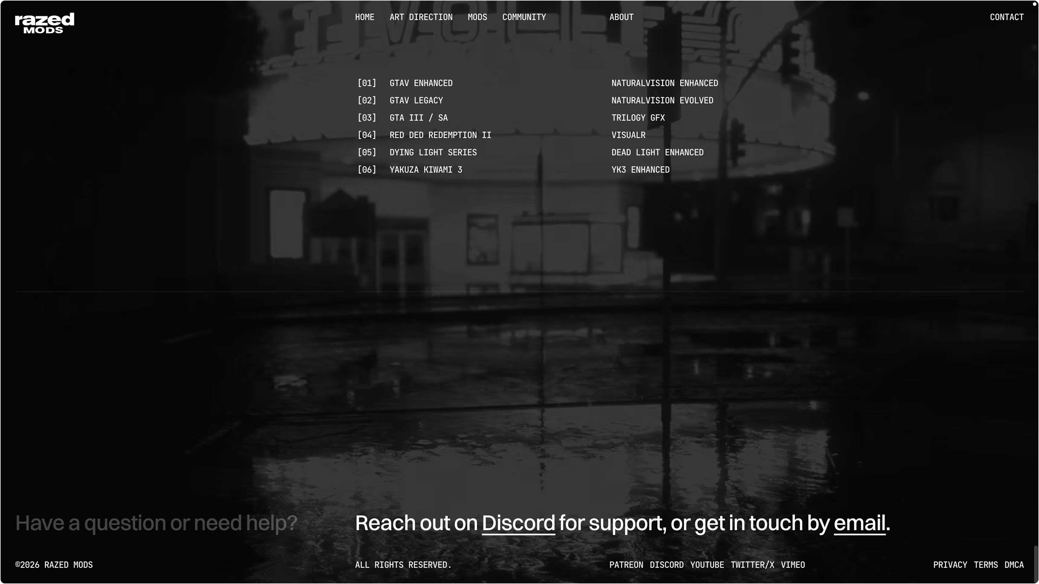 Razed Mods homepage